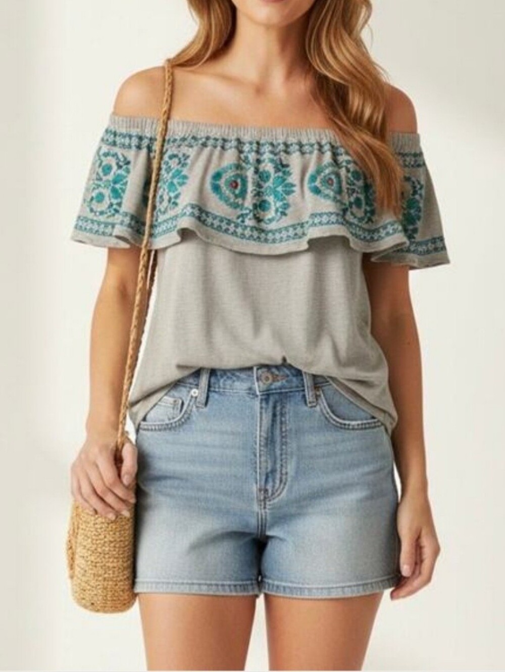 Soft Surroundings Top Maria Off The Shoulder Embroidered Blouse Shirt Large